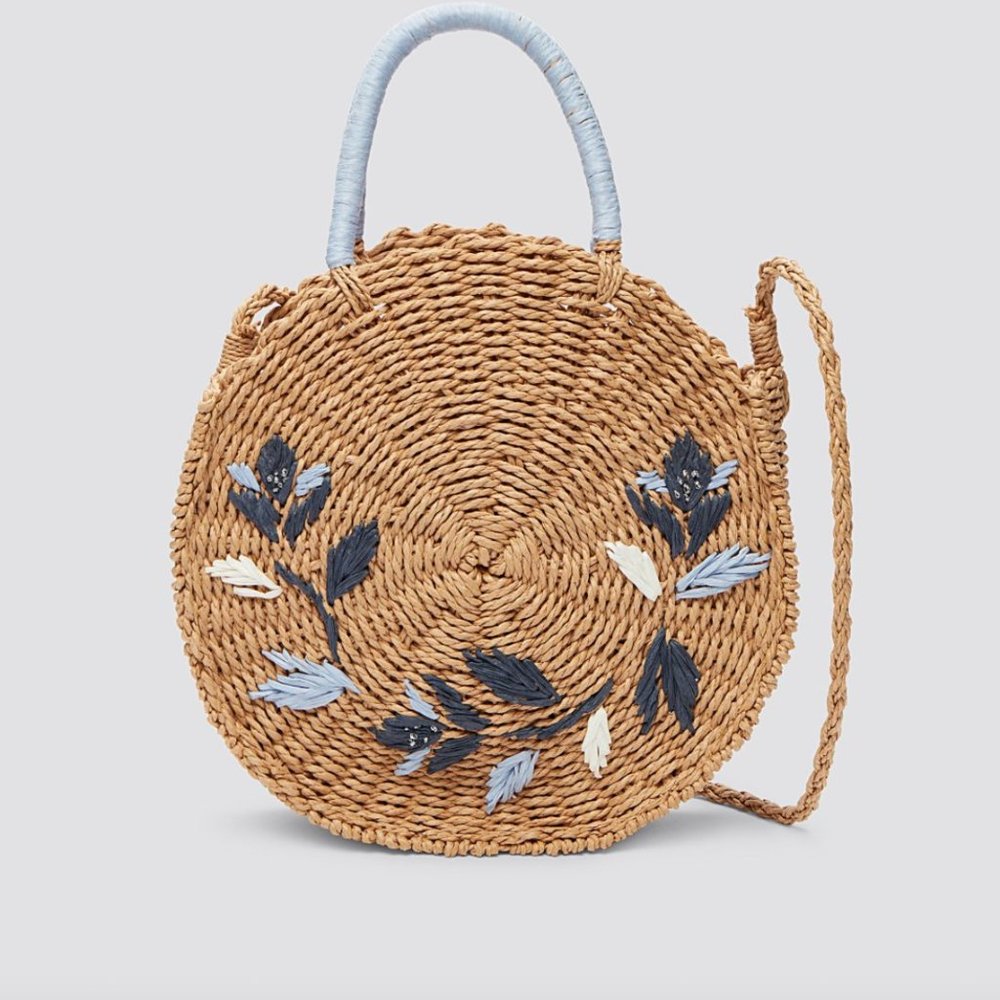 Draper James Round Embroidered Straw Dot Bag
